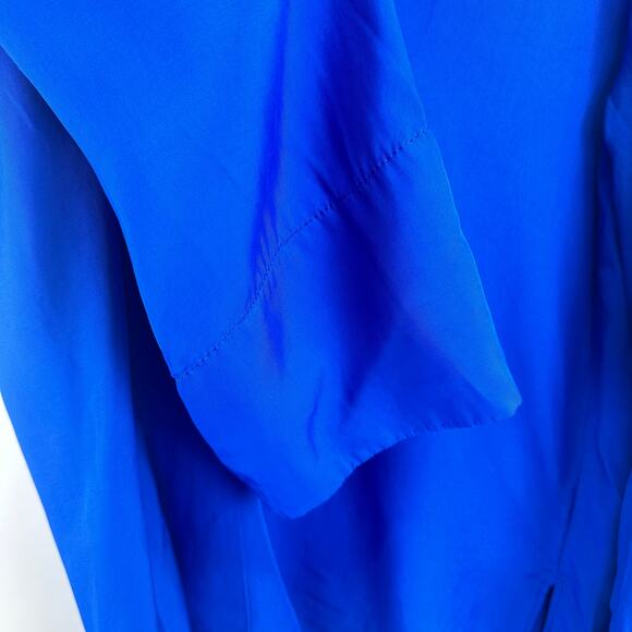 Zara Long Sleeve Royal Blue Deep V Neck Slit Blouse Womens Small Flowy Boxy - Picture 5 of 14